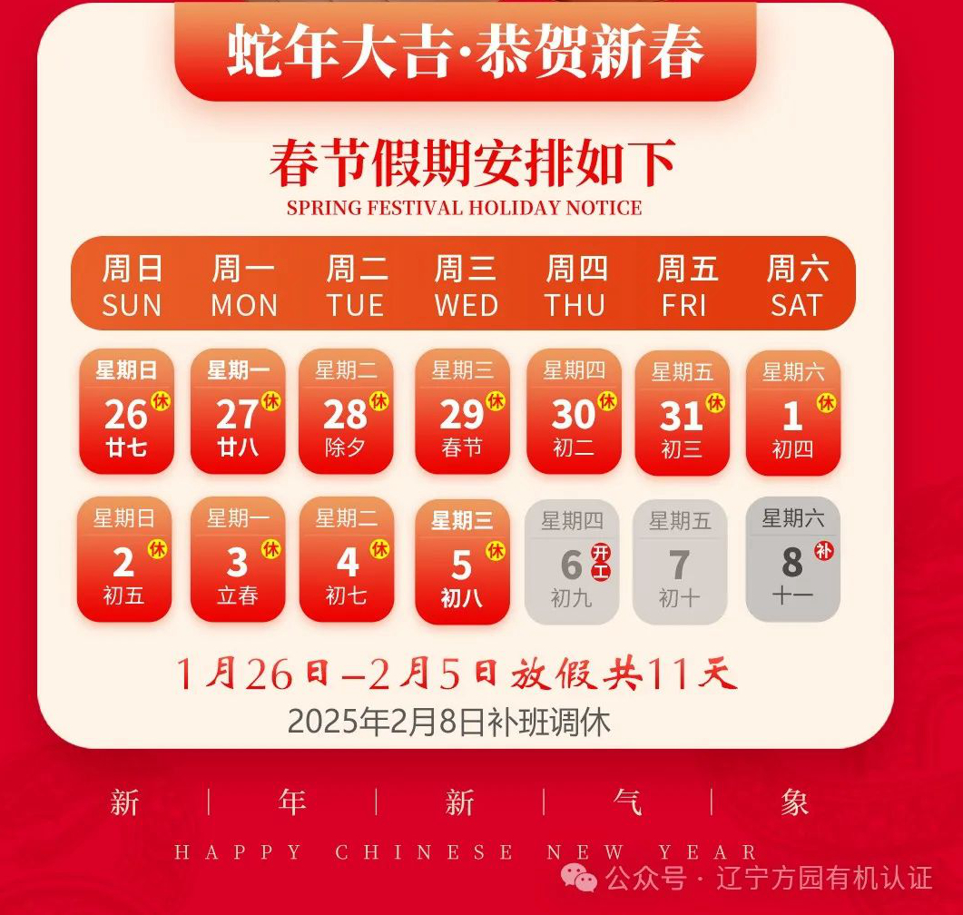 2025元旦及乙巳年春节放假通知